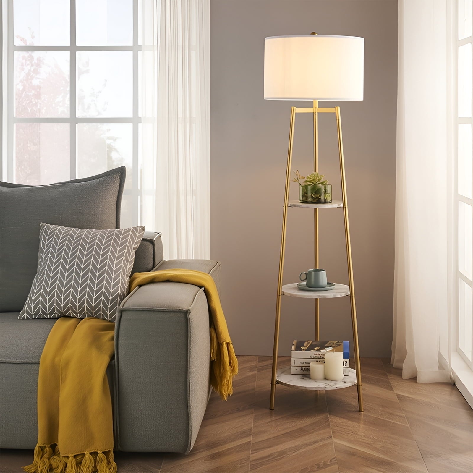 Cozylumi™ Rosen Garden LT7031 Floor Lamp with Round Shelves - Gold