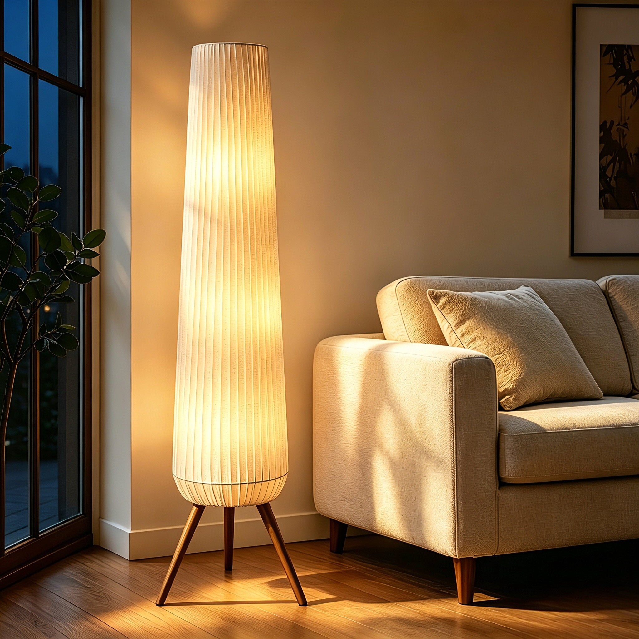 Cozylumi™ Rohopeto wooden tripod floor lamp, foot switch, 61 inches high, three headed