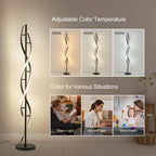 Cozylumi™ LED Spiral Floor Lamp 60 Inch Modern Floor Lamps Dimmable Black Standing Lamp
