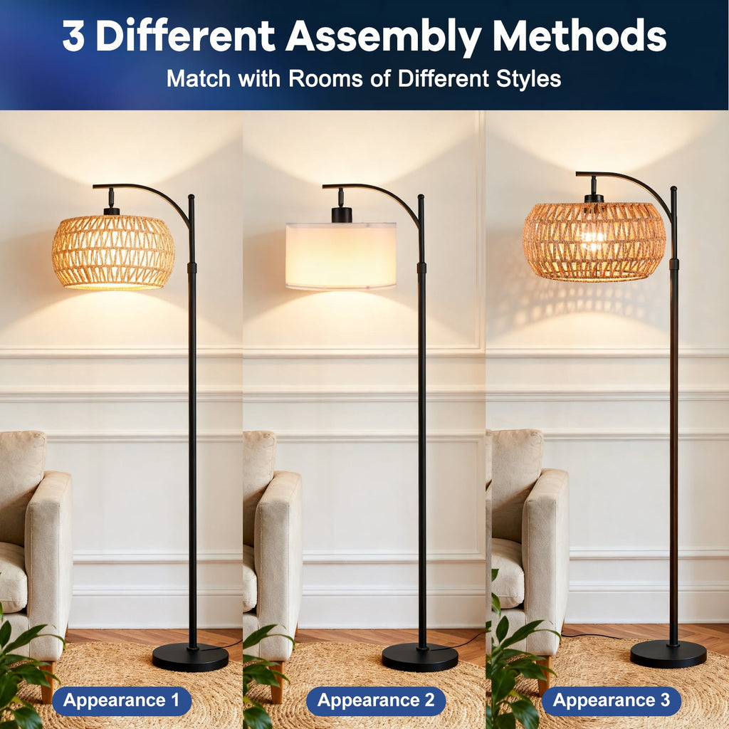Cozylumi™ 70'' Dimmable Arc Rattan Floor Lamp Standing Lamp with Rattan & Fabric Double