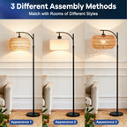 Cozylumi™ 70'' Dimmable Arc Rattan Floor Lamp Standing Lamp with Rattan & Fabric Double
