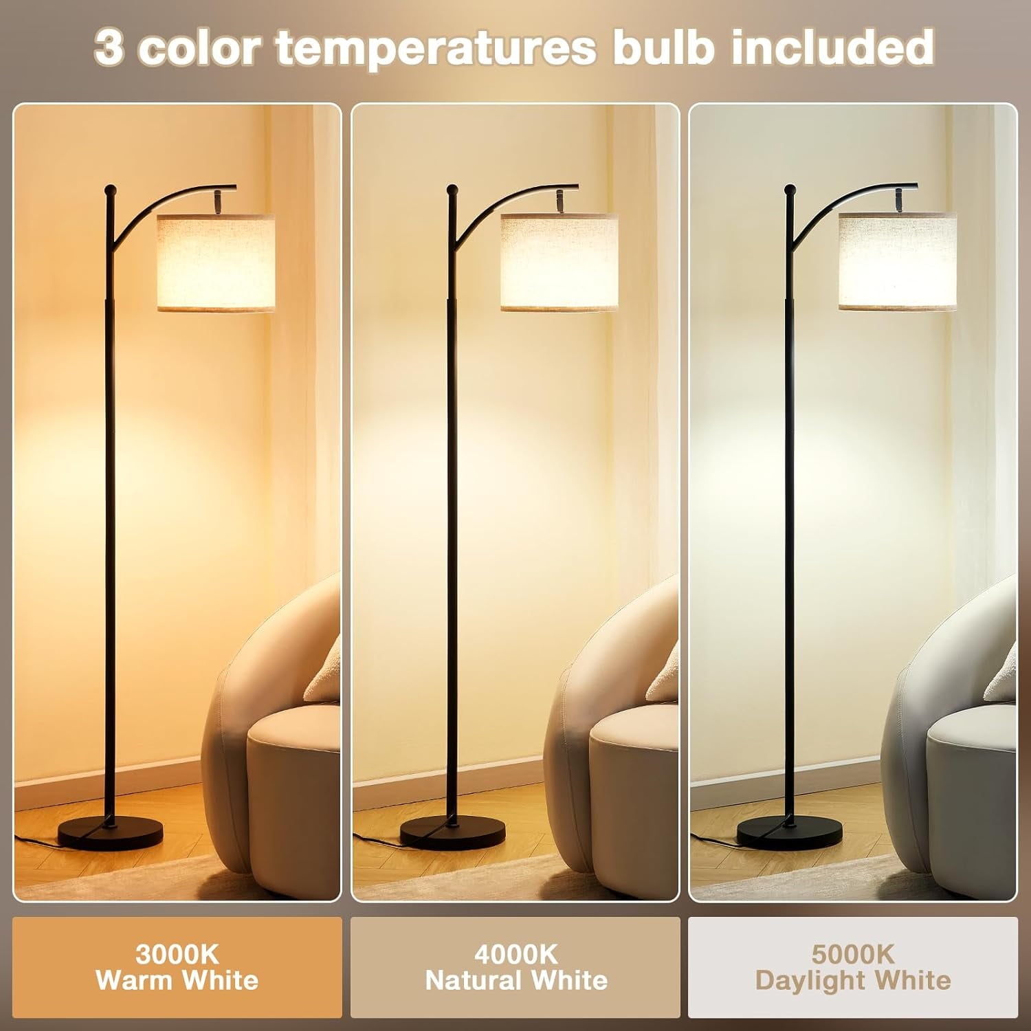 Cozylumi™ BN-LINK Dimmable Floor Lamp with 3 Color Temperatures, Standing Lamp with