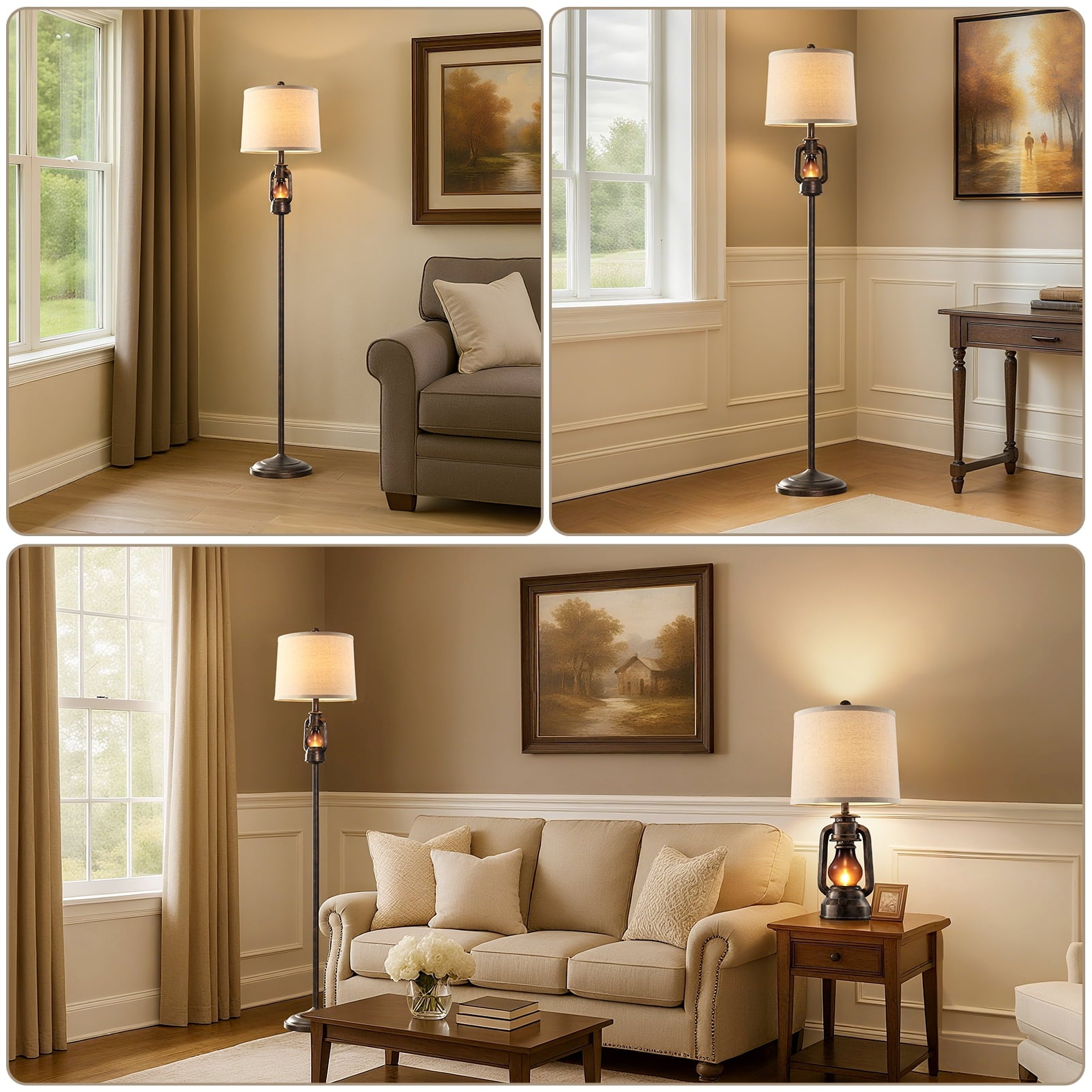 Cozylumi™ JUJUYUYOP 63" Linen Lampshade Living Room Floor Lamp with Lantern-Style Night