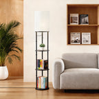 Cozylumi™ Foukus 63" Round Shade Floor Lamp with Shelves: Lamp for Living Room with 3