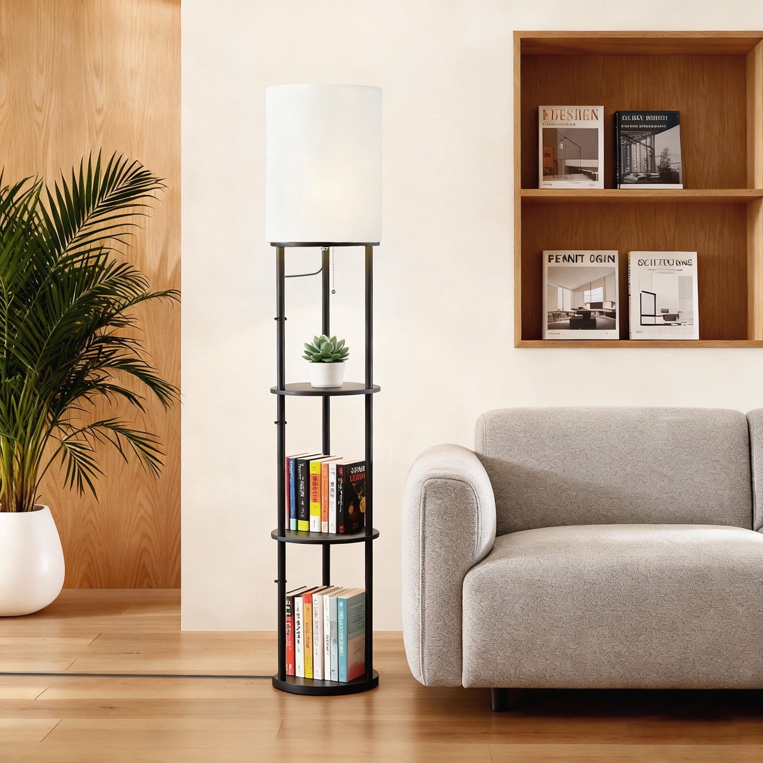 Cozylumi™ Foukus 63" Round Shade Floor Lamp with Shelves: Lamp for Living Room with 3