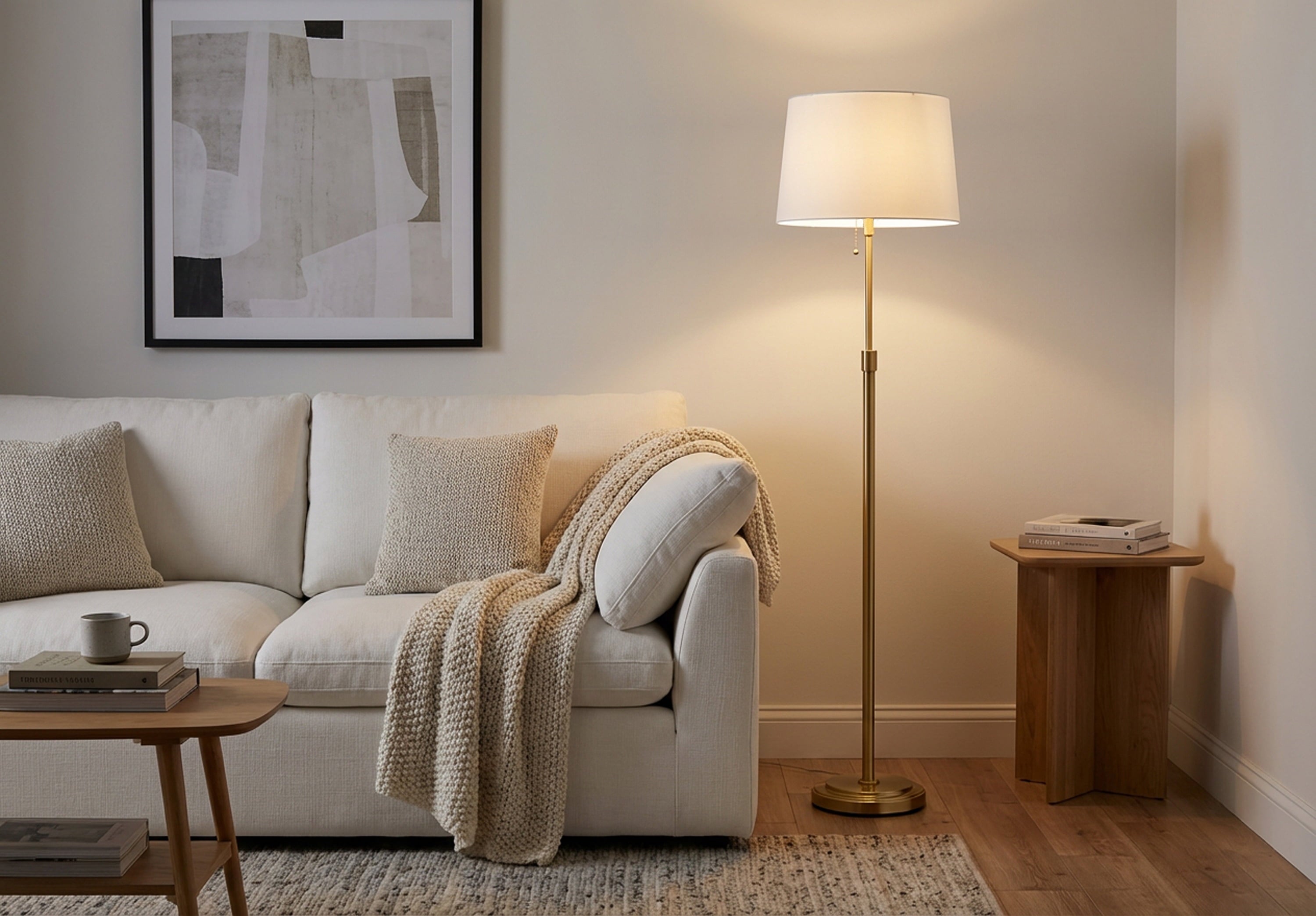 Cozylumi™ 59.5 in Gold Stick Floor Lamp with White Fabric Shade