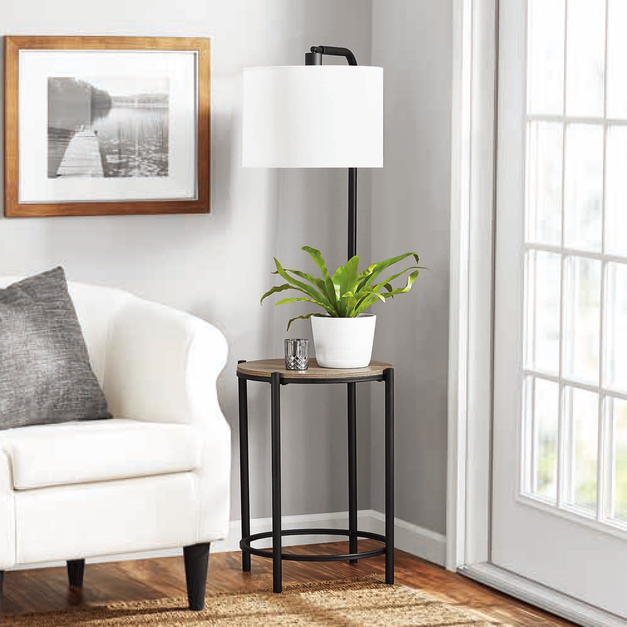 Cozylumi™ 54-inch Mid-Century Style Floor Lamp, with Faux Wood Finished Table