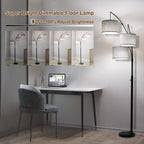 Cozylumi™ Netin 80 3-Light Modern Dimmable Black Arc Floor Lamp with Beige Shades