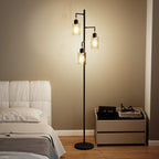 Cozylumi™ DRNANLIT 3-Light Industrial Floor Lamp with Clear Glass Shades, Black