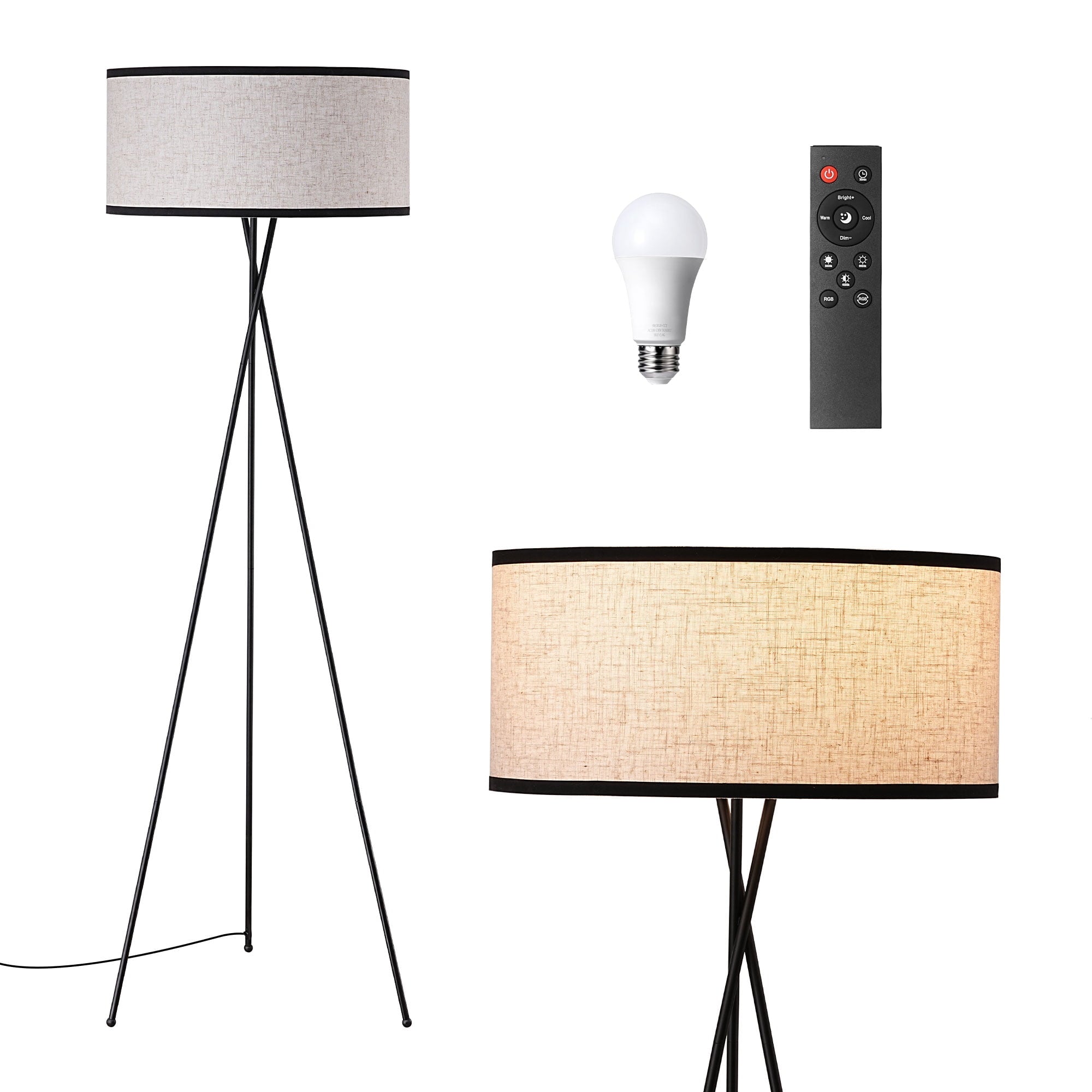 Cozylumi™ 66.9in Tripod Floor Lamps with Remote, Includes RGB Light Bulb, LED Modern