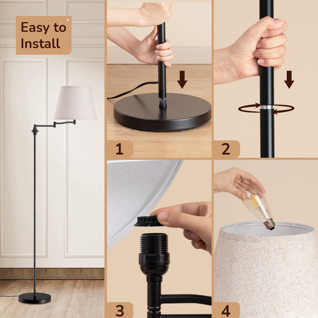 Cozylumi™ 62in Floor Lamps with Swing Arm for Living Room, Retro 350° Adjustable