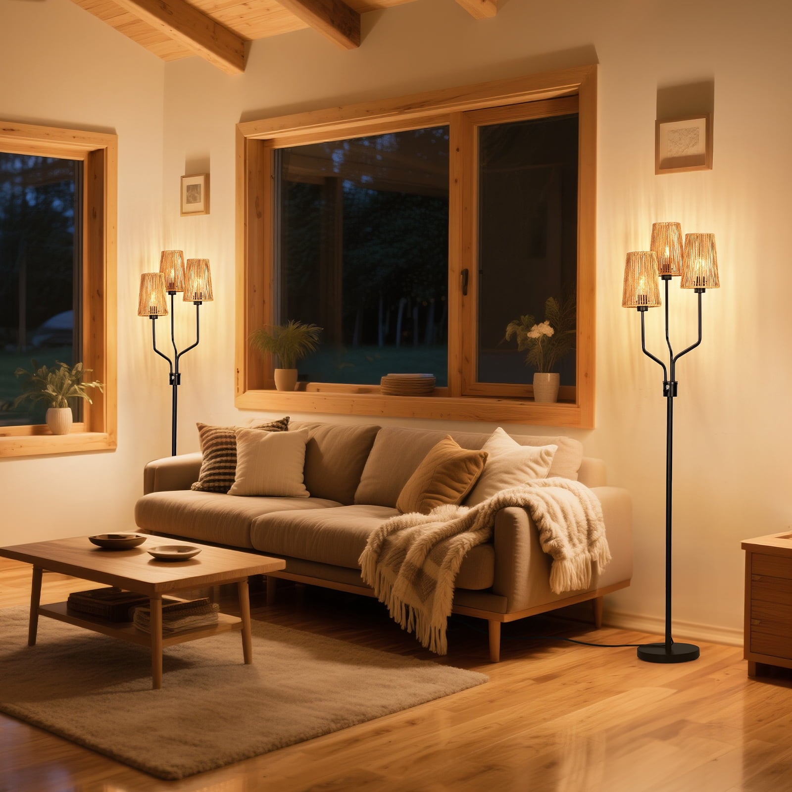 Cozylumi™ Rattan Floor Lamp, Floor Lamps for Living Room with 3 Tier Dimmable Lighting