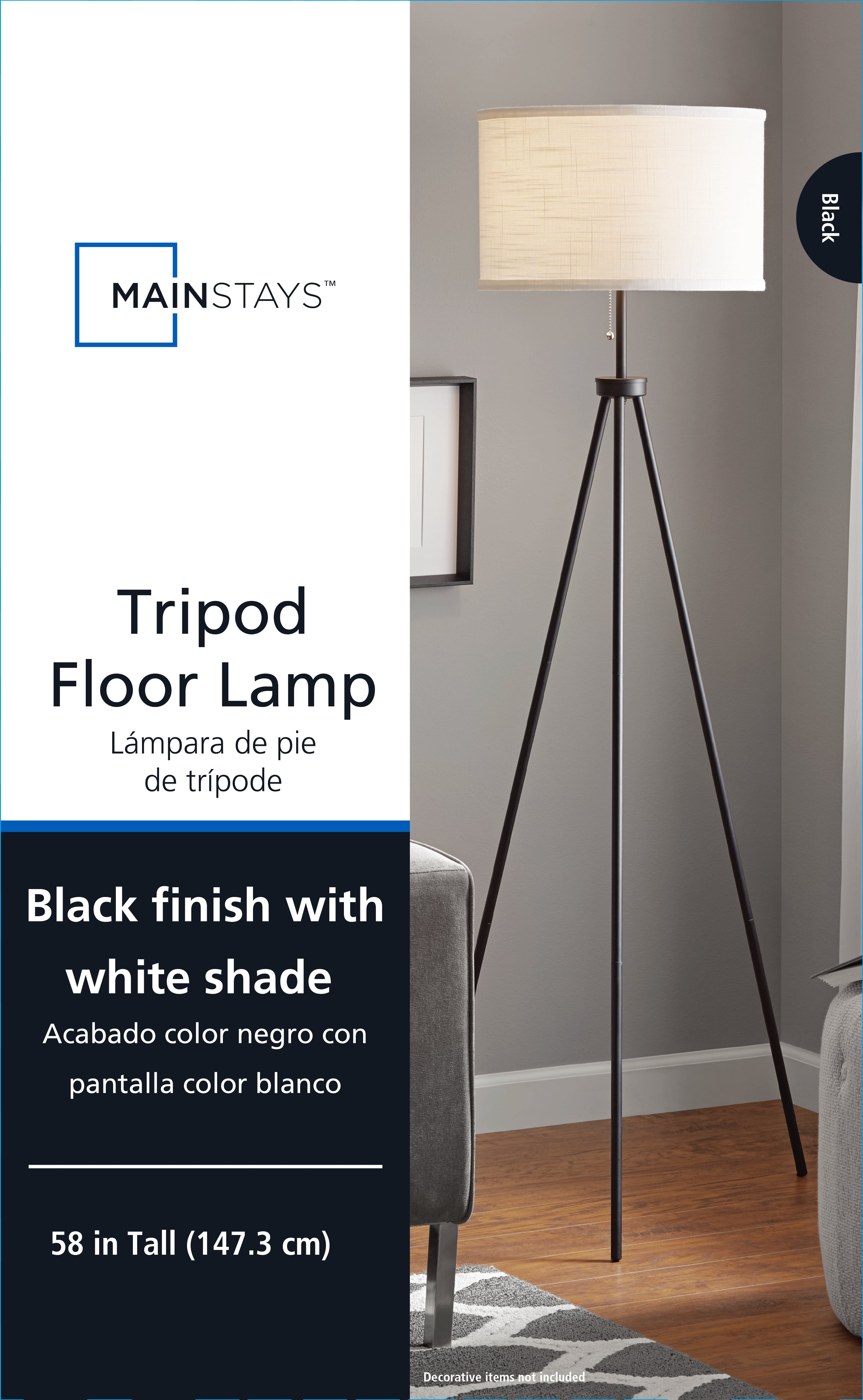Cozylumi™ 58 in Black Metal Tripod Floor Lamp with White Drum Shade