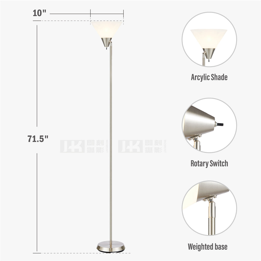 Cozylumi™ HonoDing 71-inch Adjustable Floor Lamp with Acrylic Shade & Satin Nickel Finish