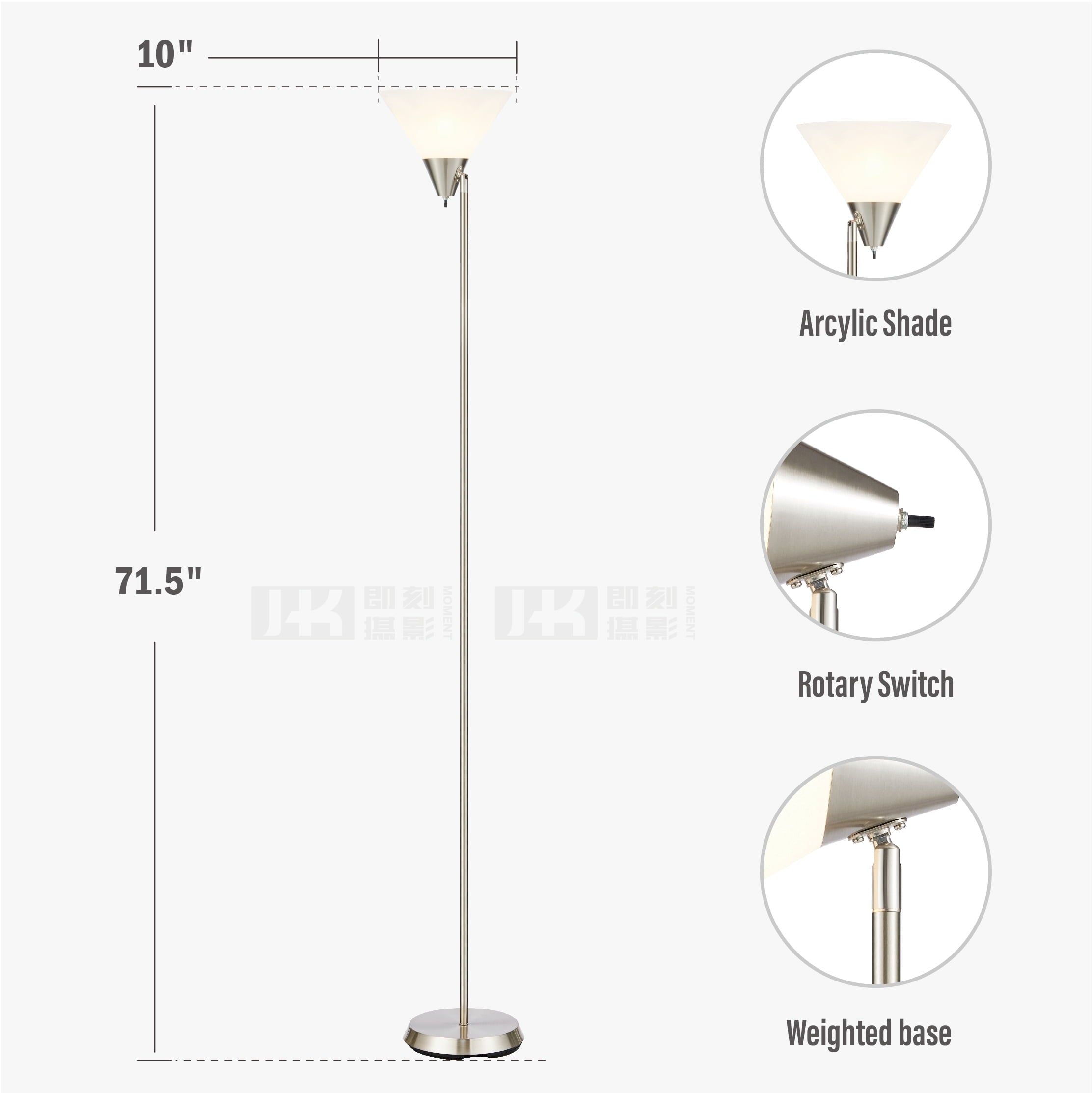 Cozylumi™ HonoDing 71-inch Adjustable Floor Lamp with Acrylic Shade & Satin Nickel Finish