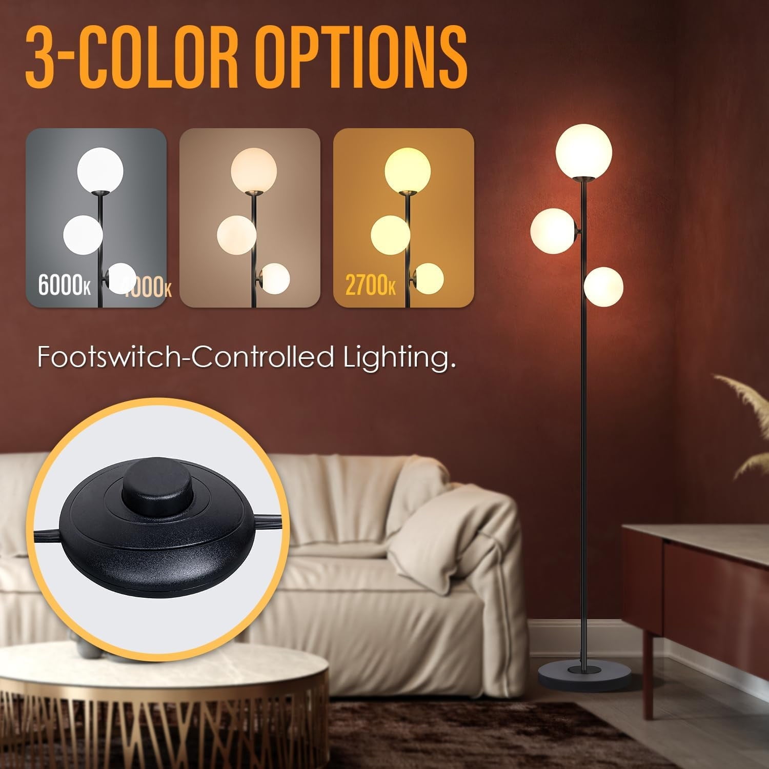 Cozylumi™ 3 Globe Eclectic Floor Lamp - 3 Color Options Moderm Floor Lamps for Living