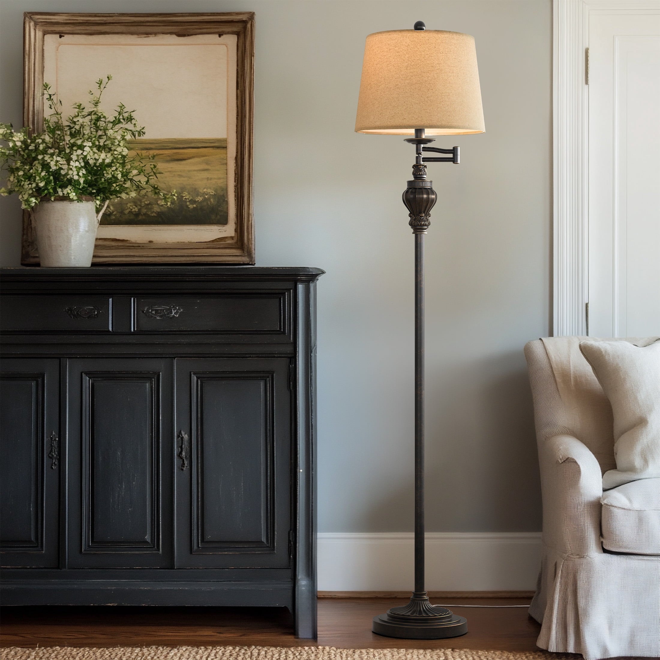 Cozylumi™ 61.5" Vintage Floor Lamp with Linen Shade, Floor Lamp for Living Room