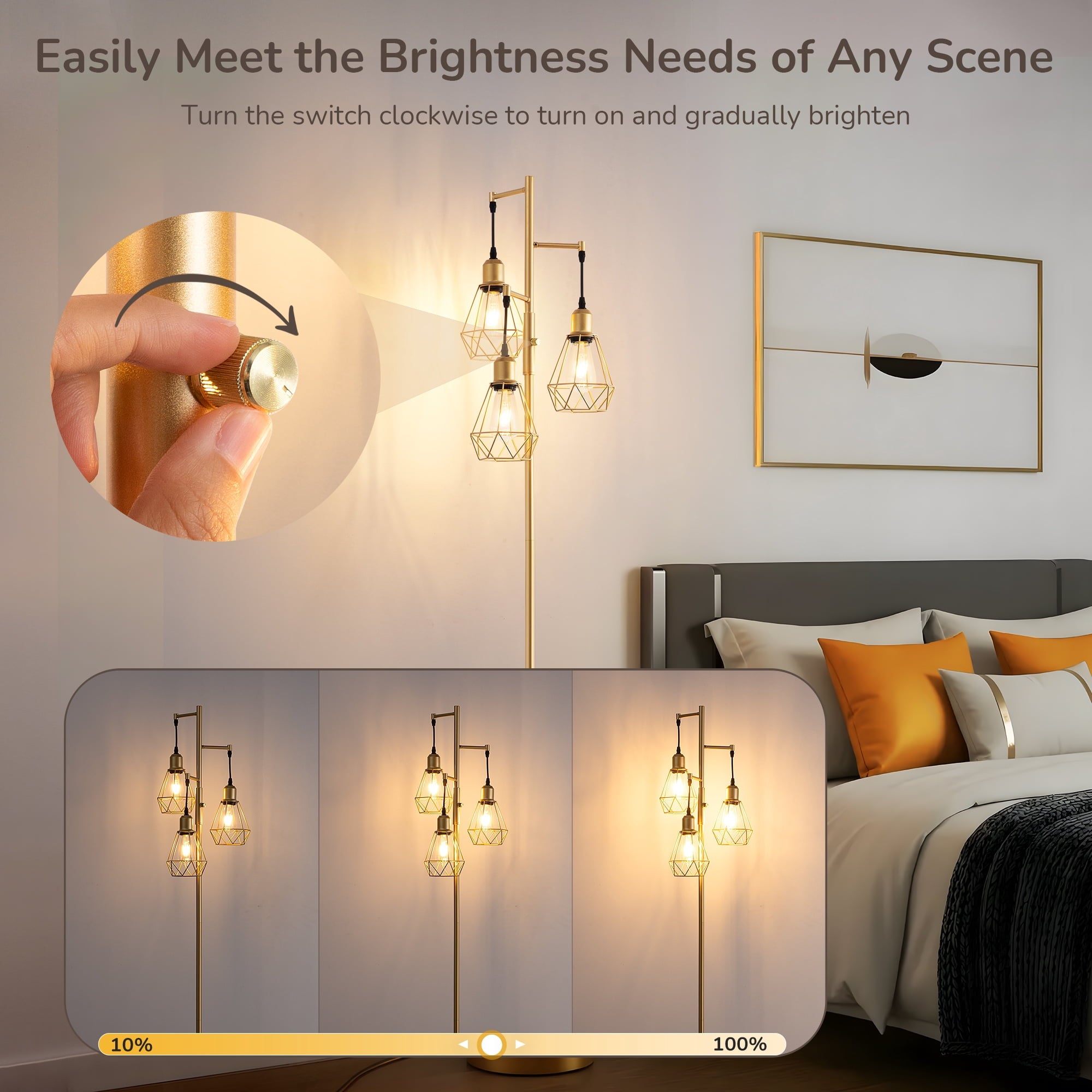 Cozylumi™ 70IN Farmhouse Industrial Floor Lamps for Living Room, Dimmable, Metal