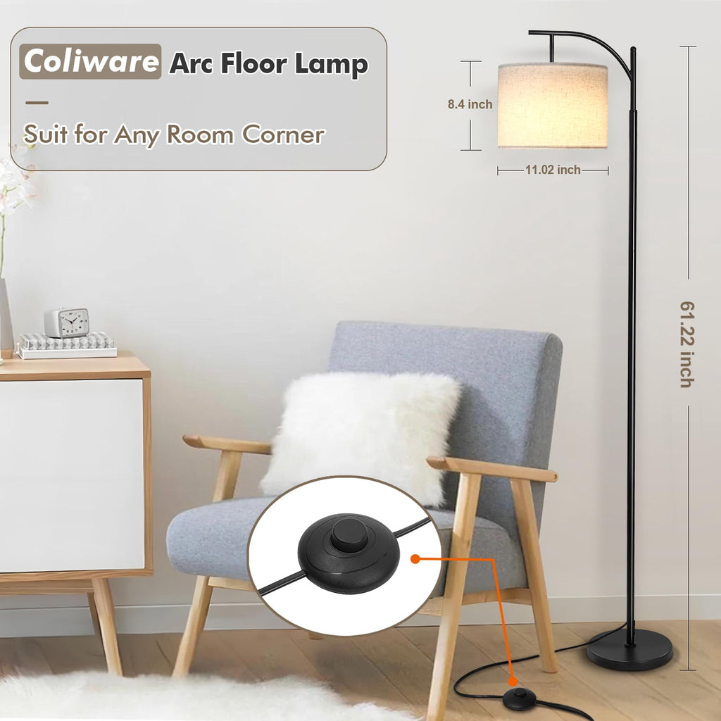 Cozylumi™ Coliware Arc Floor Lamp with 3 Color Temperatures Bulb, Modern Arched
