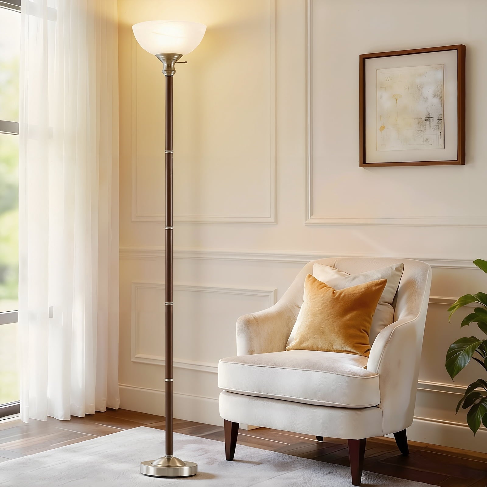 Cozylumi™ Wood Floor Lamp for Living Room - Standing Lamp with Glass Shade Floor Lamps