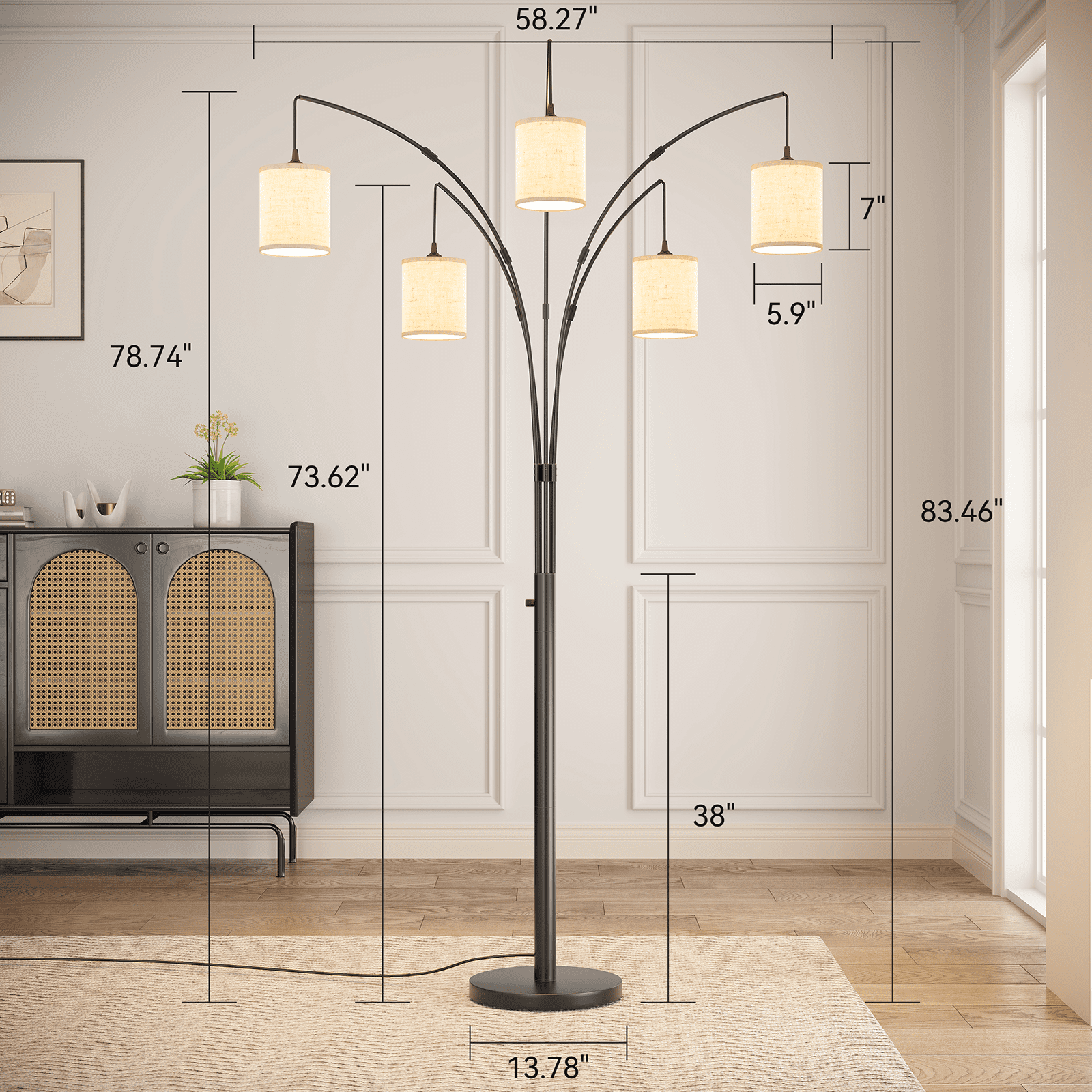 Cozylumi™ 5 Lights Tree Floor Lamp, 83.5" Large Tall Standing Lamp with Drum Linen