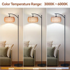 Cozylumi™ 63'' Dimmable Arc Rattan Floor Lamp, Black Standing Lamp with Rattan & Fabric