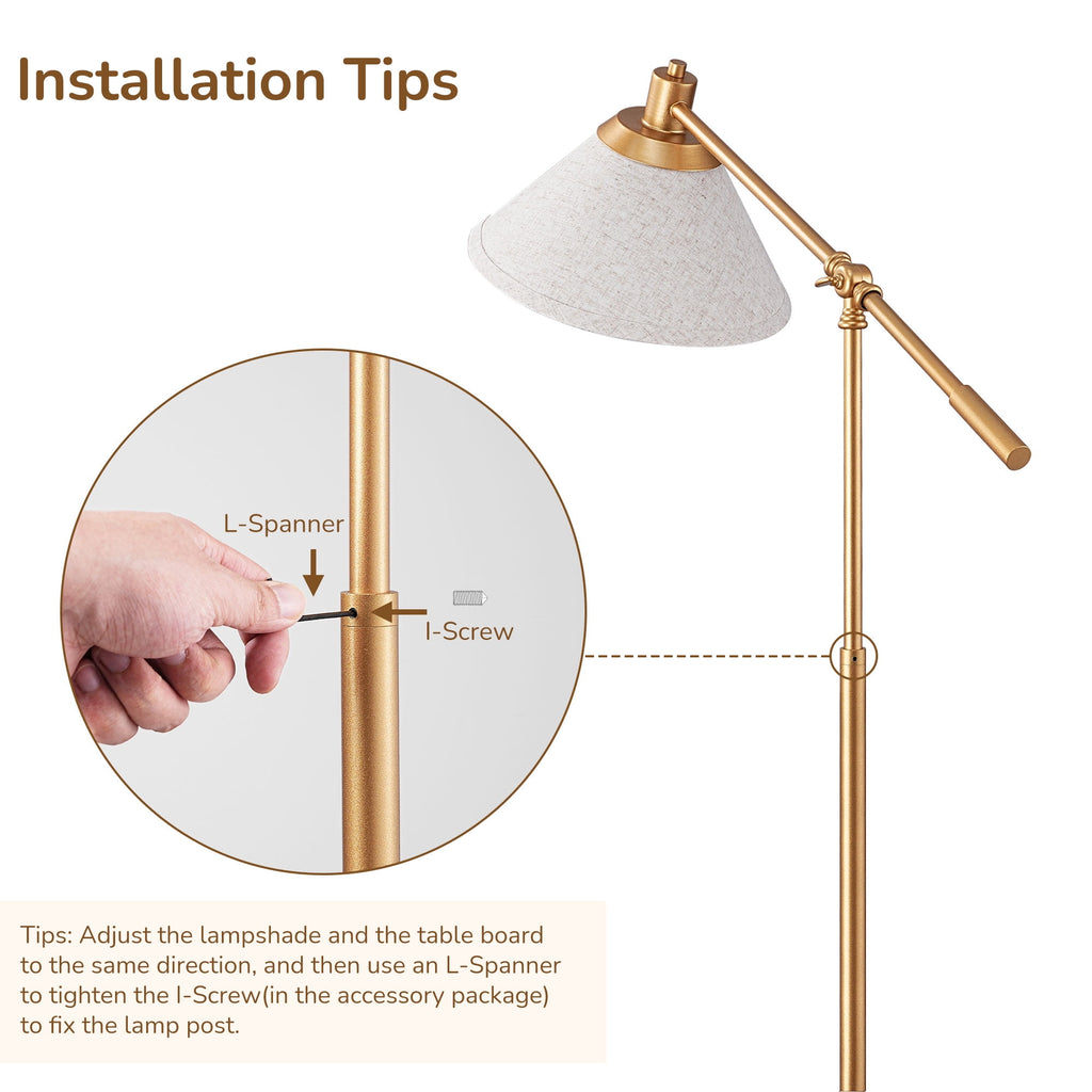 Cozylumi™ 68" Gold Floor Lamp with Table for Living Room, Height Adjustable, 5 Color