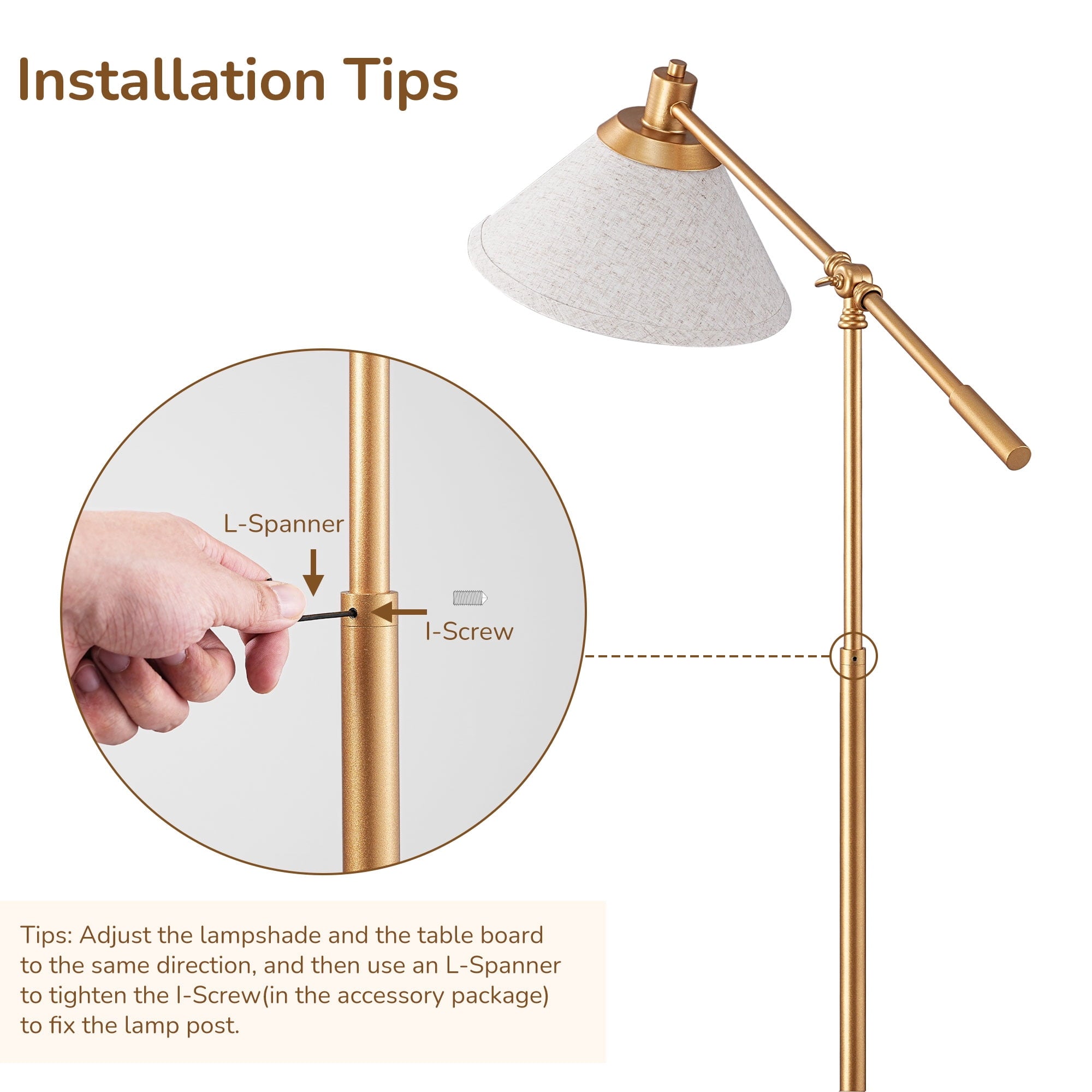 Cozylumi™ 68" Gold Floor Lamp with Table for Living Room, Height Adjustable, 5 Color