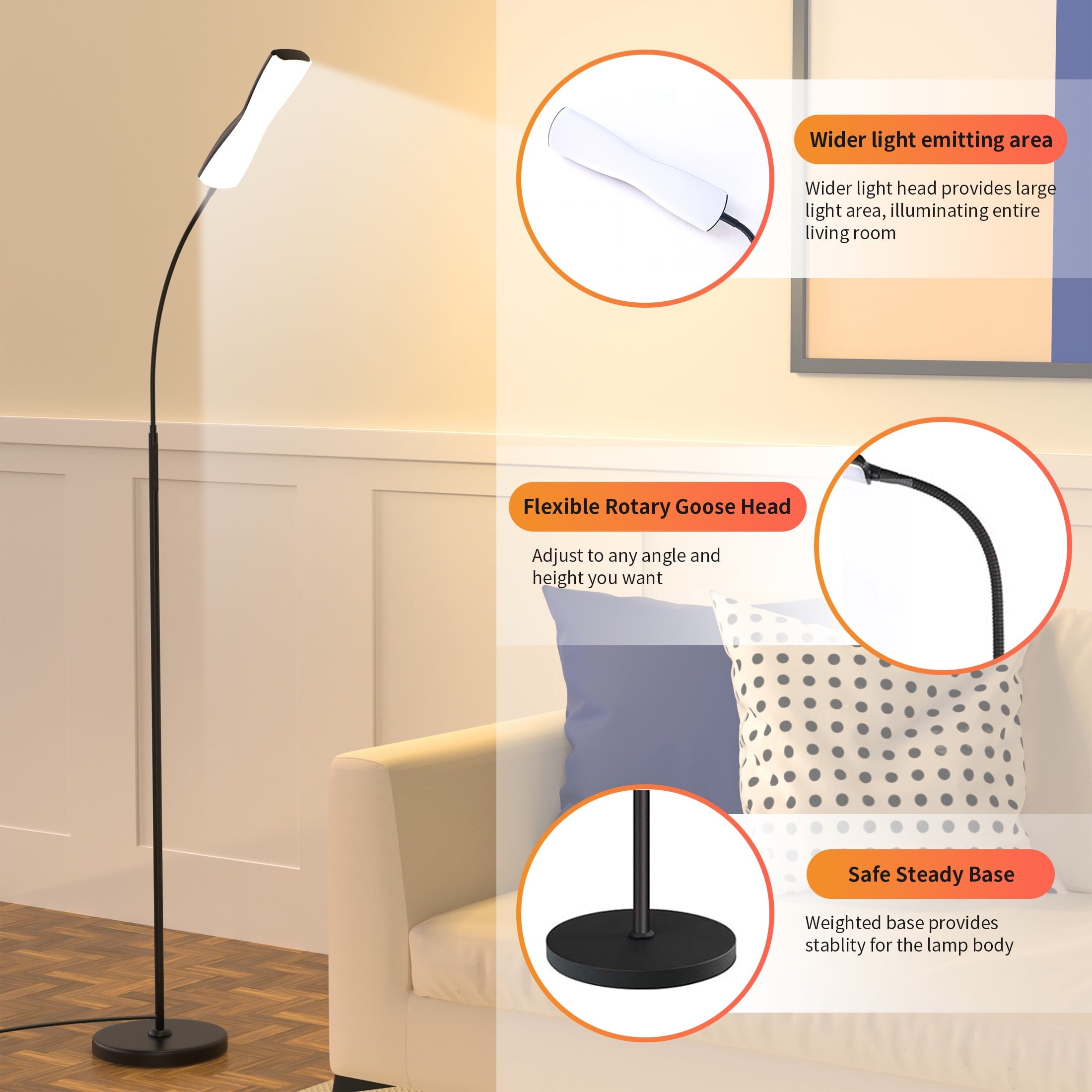 Cozylumi™ Govvep LED Floor Lamp with Flexible Gooseneck and Touch Sensor with Remote