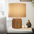Cozylumi™ Beautiful 10.25" x 10.25" x 14" Brown Faux Ribbed Wood Table Lamp by Drew