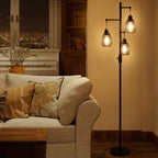 Cozylumi™ Vesteel Standing Lamp, Farmhouse Lamp with 3 Teardrop Cage and Bulbs