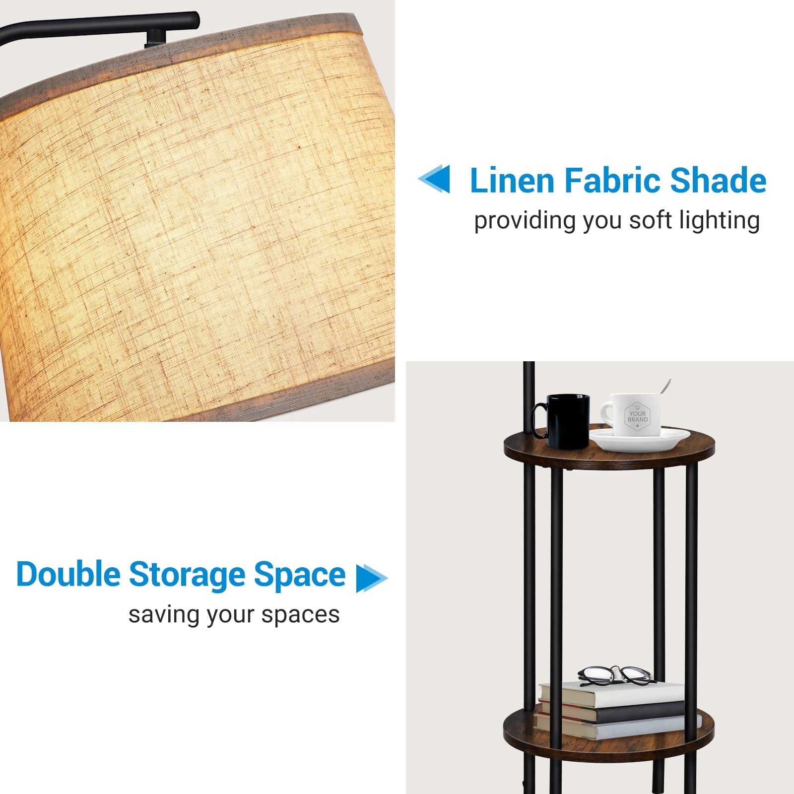 Cozylumi™ DEWENWILS Floor Lamp with Table for Living Room, 62in Rustic Farmhouse Wooden