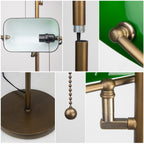 Cozylumi™ Novaretro Vintage Green Glass Bankers Floor Lamp with Adjustable Arm & Pull