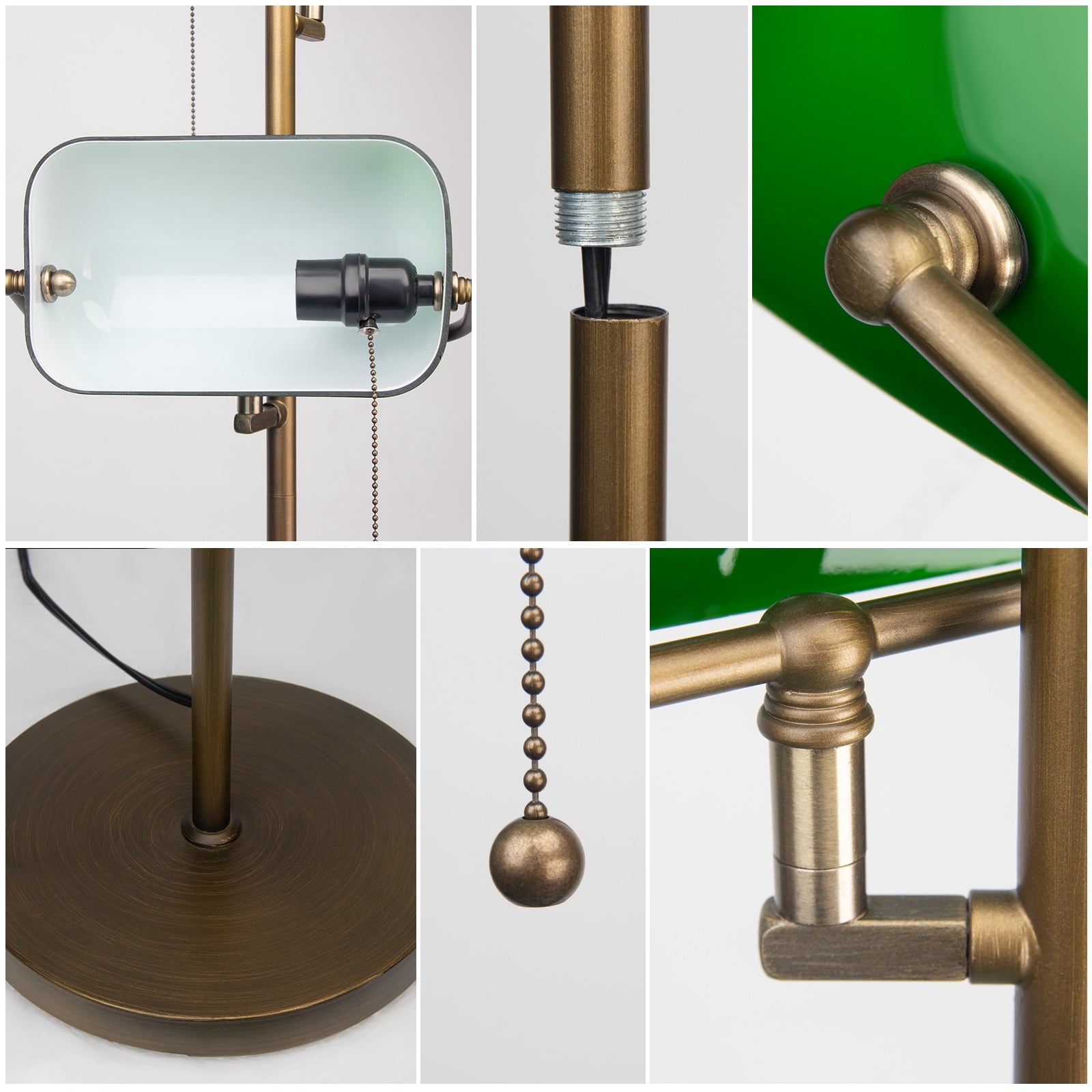 Cozylumi™ Novaretro Vintage Green Glass Bankers Floor Lamp with Adjustable Arm & Pull