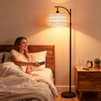 Cozylumi™ 70'' Dimmable Arc Rattan Floor Lamp Standing Lamp with Rattan & Fabric Double