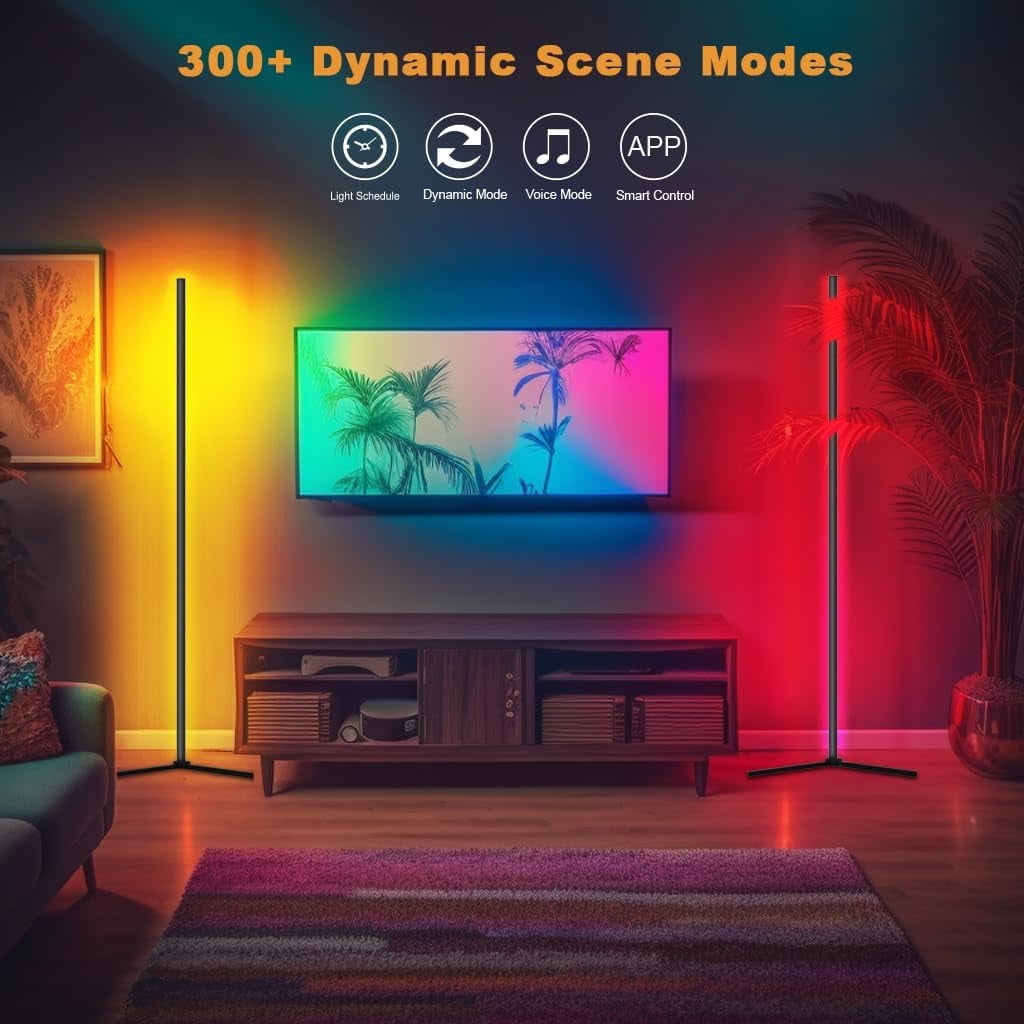 Cozylumi™ LED Corner Floor Lamp,Color Changing Living Room Mood Light,Remote & App