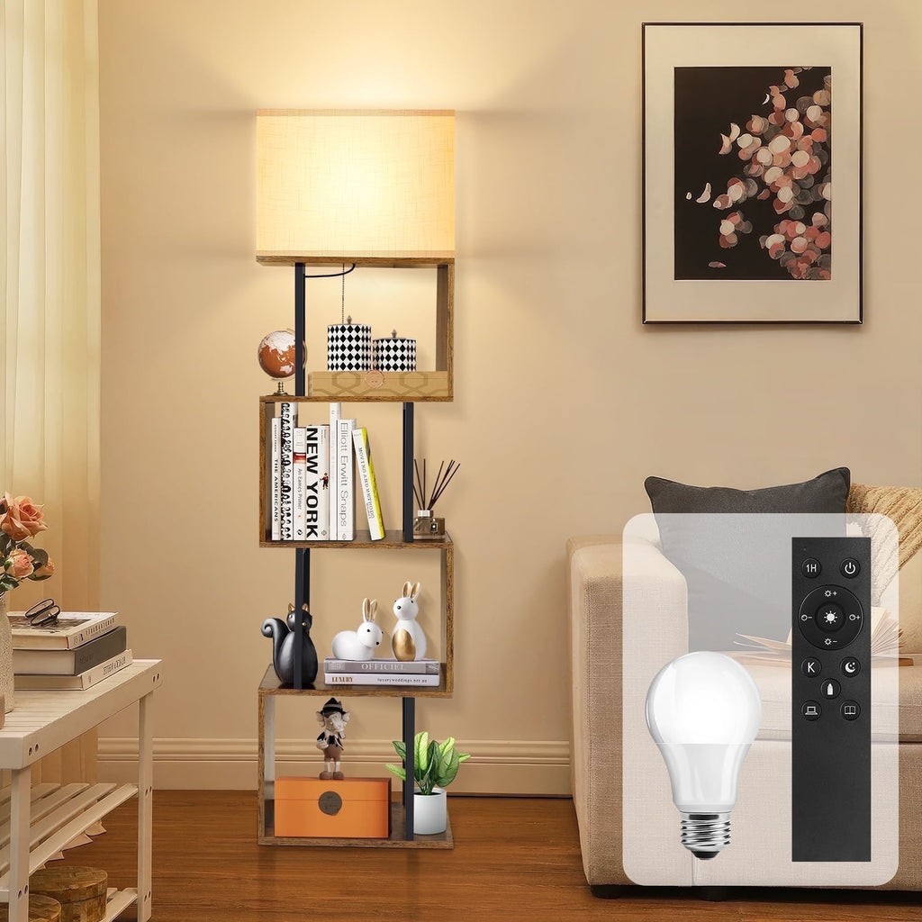Cozylumi™ LIFE Floor Lamp with Shelves & Remote, 4-Tier Dimmable S Shape Standing Lamp