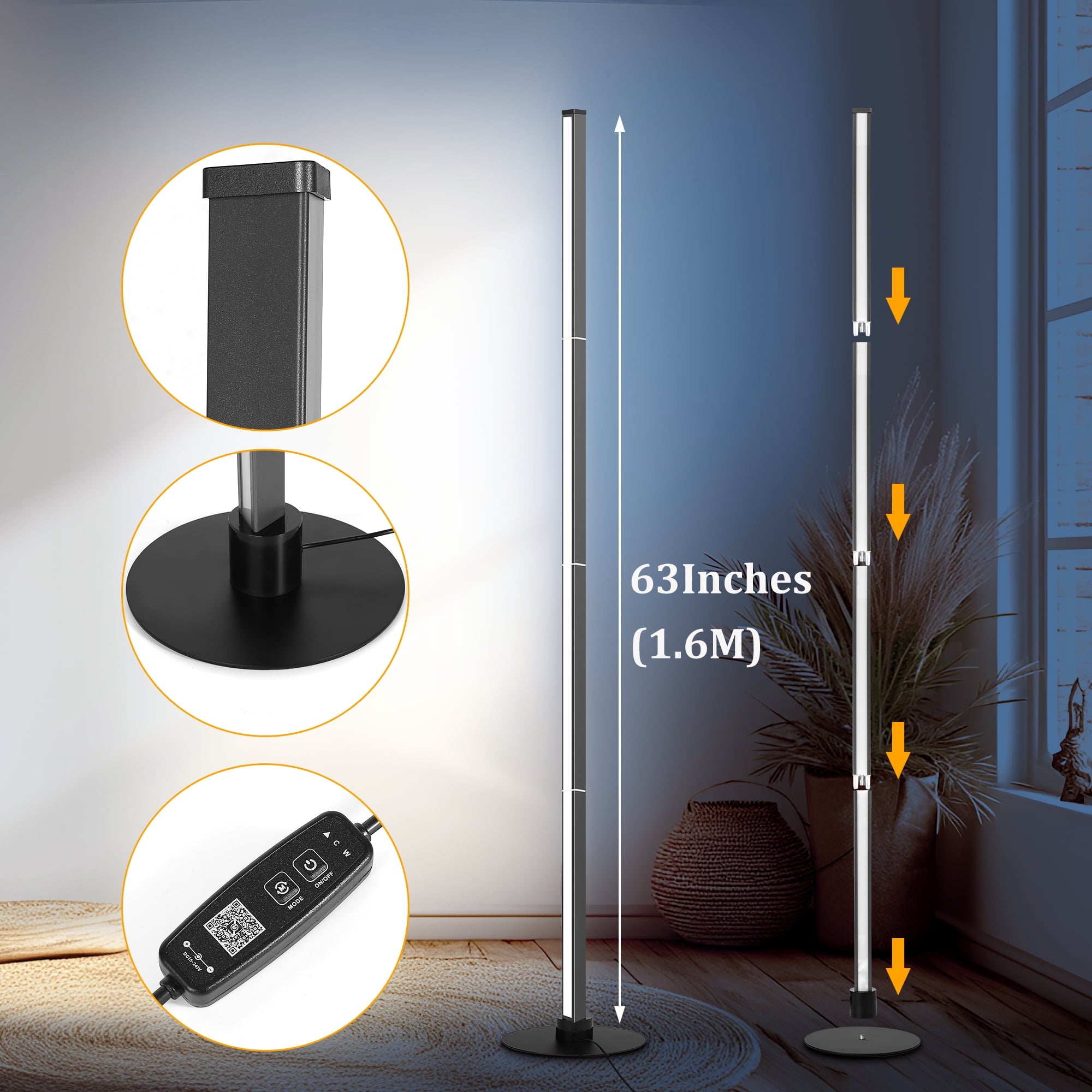 Cozylumi™ 63" Floor Lamp,Modern Color Changing Standing Lamp, Stepless Dimmable Corner