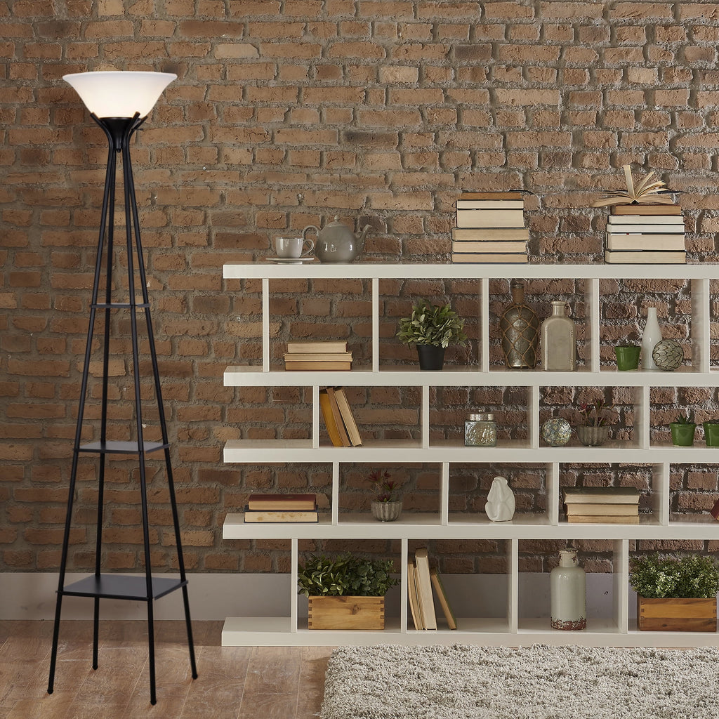 Cozylumi™ Metal Etagere Floor Lamp with Shelves, Charcoal Finish