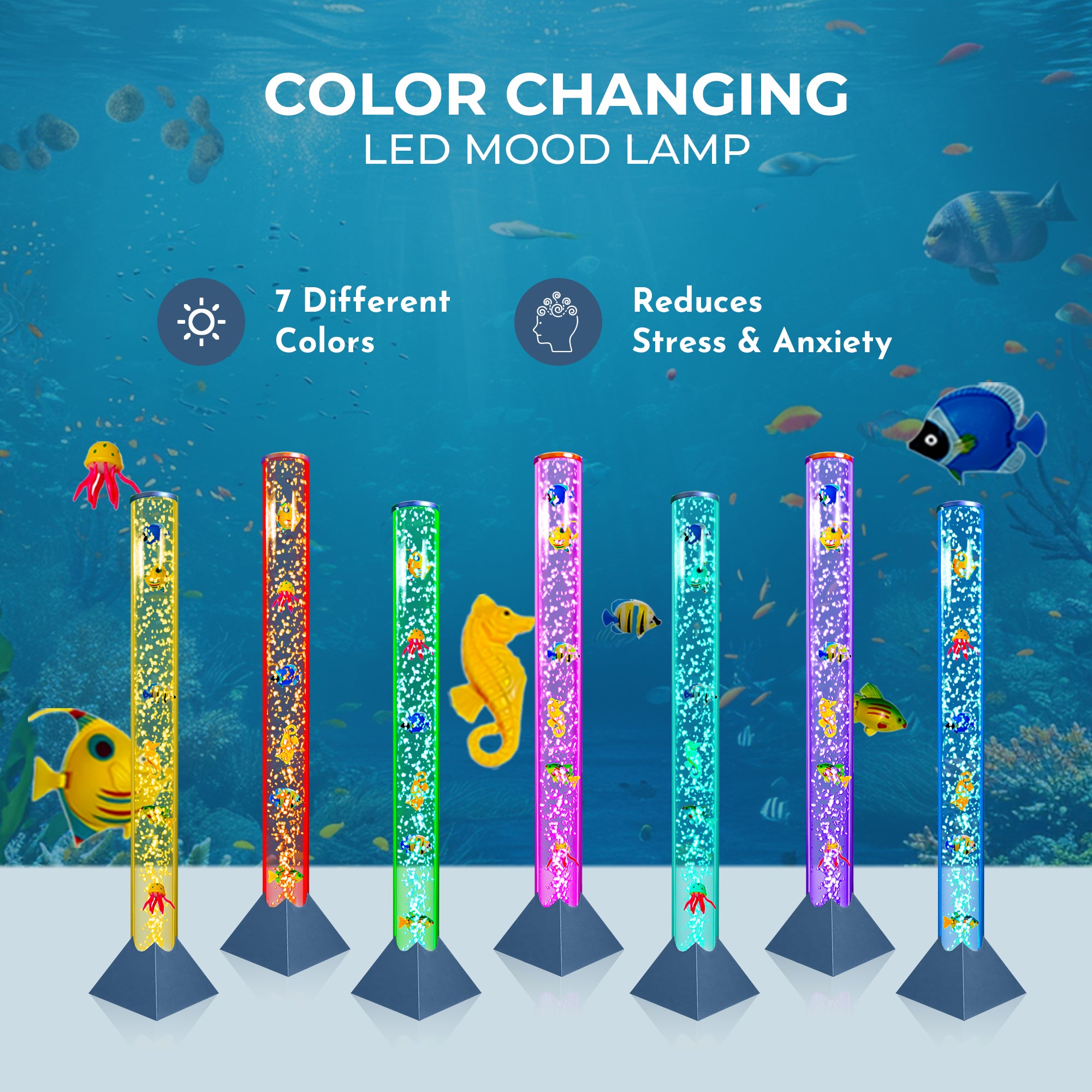 Cozylumi™ Brewish 3FT Bubble Fish Floor Lamp, 7 Color Changing LED Night Light, Fake
