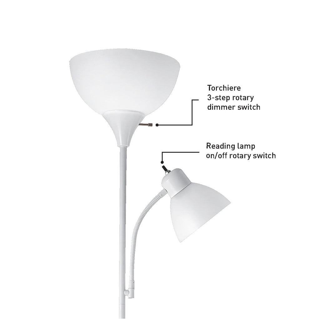 Cozylumi™ 72" Matte White Floor Lamp with Adjustable Reading Light
