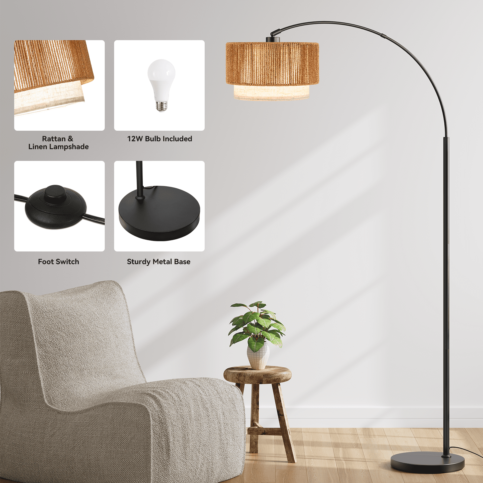 Cozylumi™ Floor Lamps for Living Room with 12W LED Bulb, Arc Floor Lamp with 3 Color