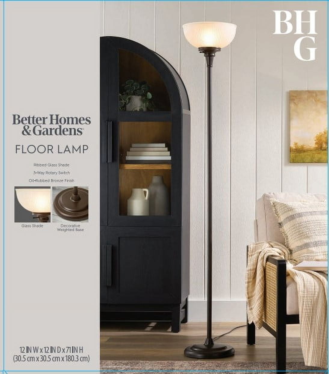 Cozylumi™ 71" New Ribbed Frosted Glass Oil Rubbed Bronze Floor Lamp, Modern Styling