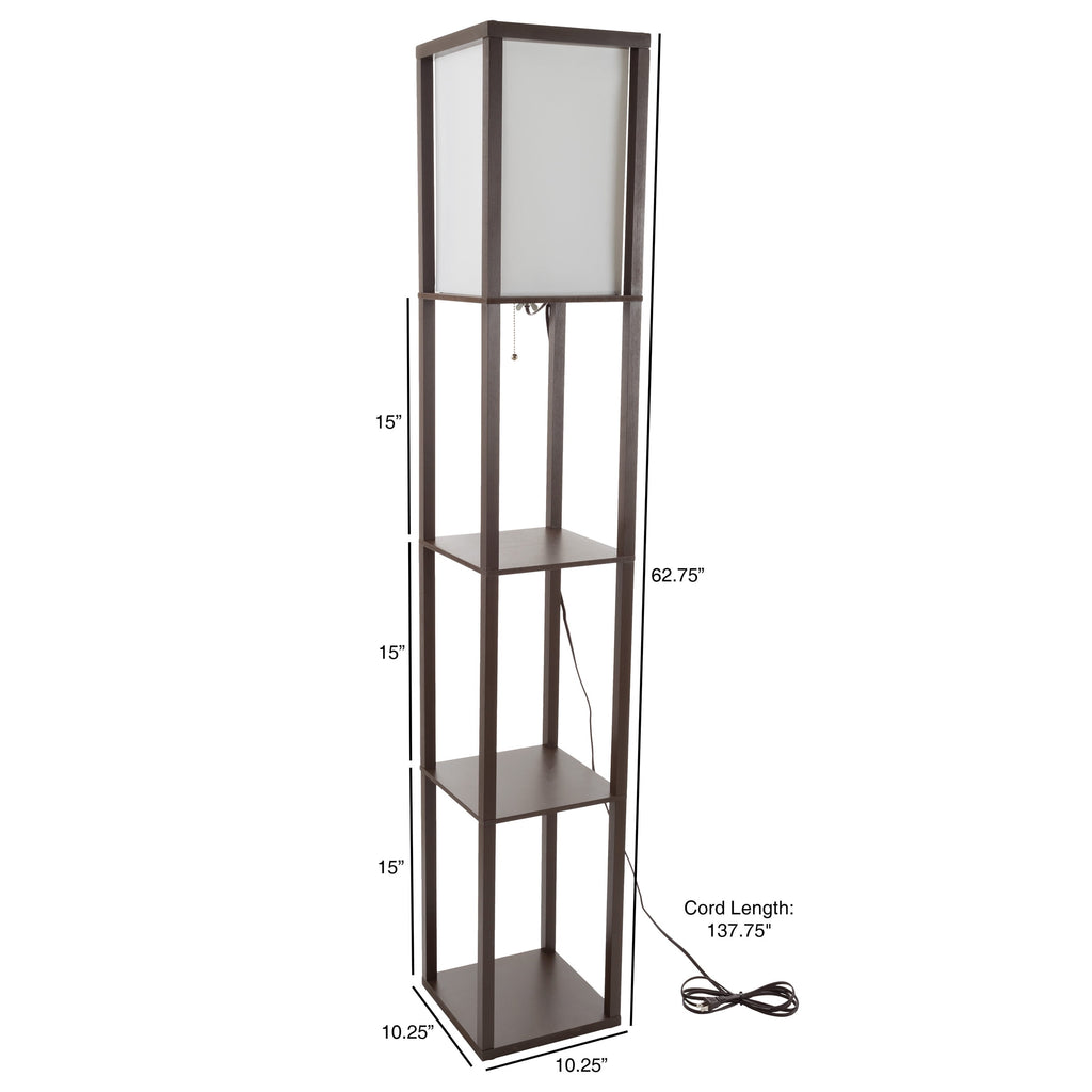 Cozylumi™ 62-inch Etagere LED Floor Lamp with 3 Tiers of Storage Shelving, Brown