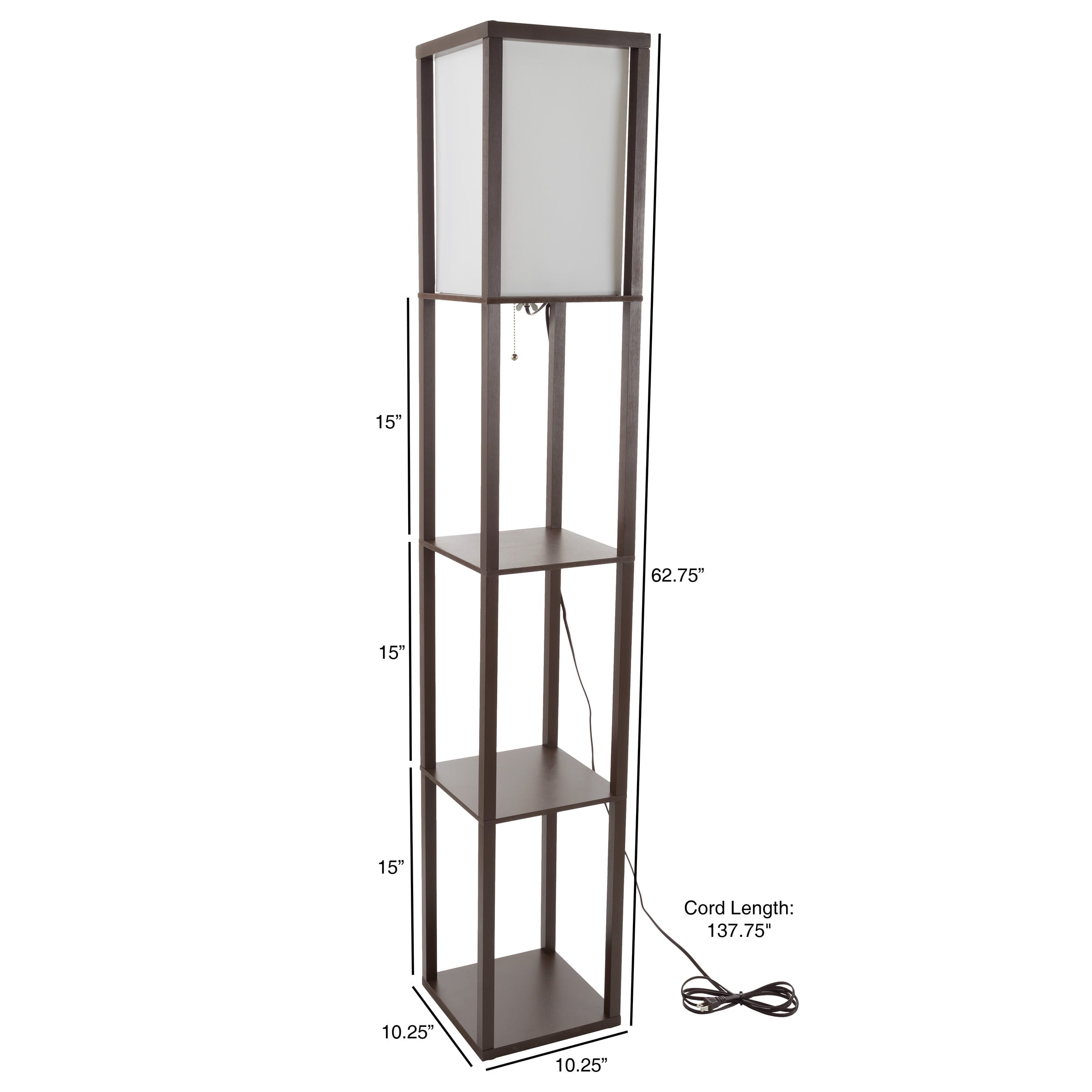 Cozylumi™ 62-inch Etagere LED Floor Lamp with 3 Tiers of Storage Shelving, Brown