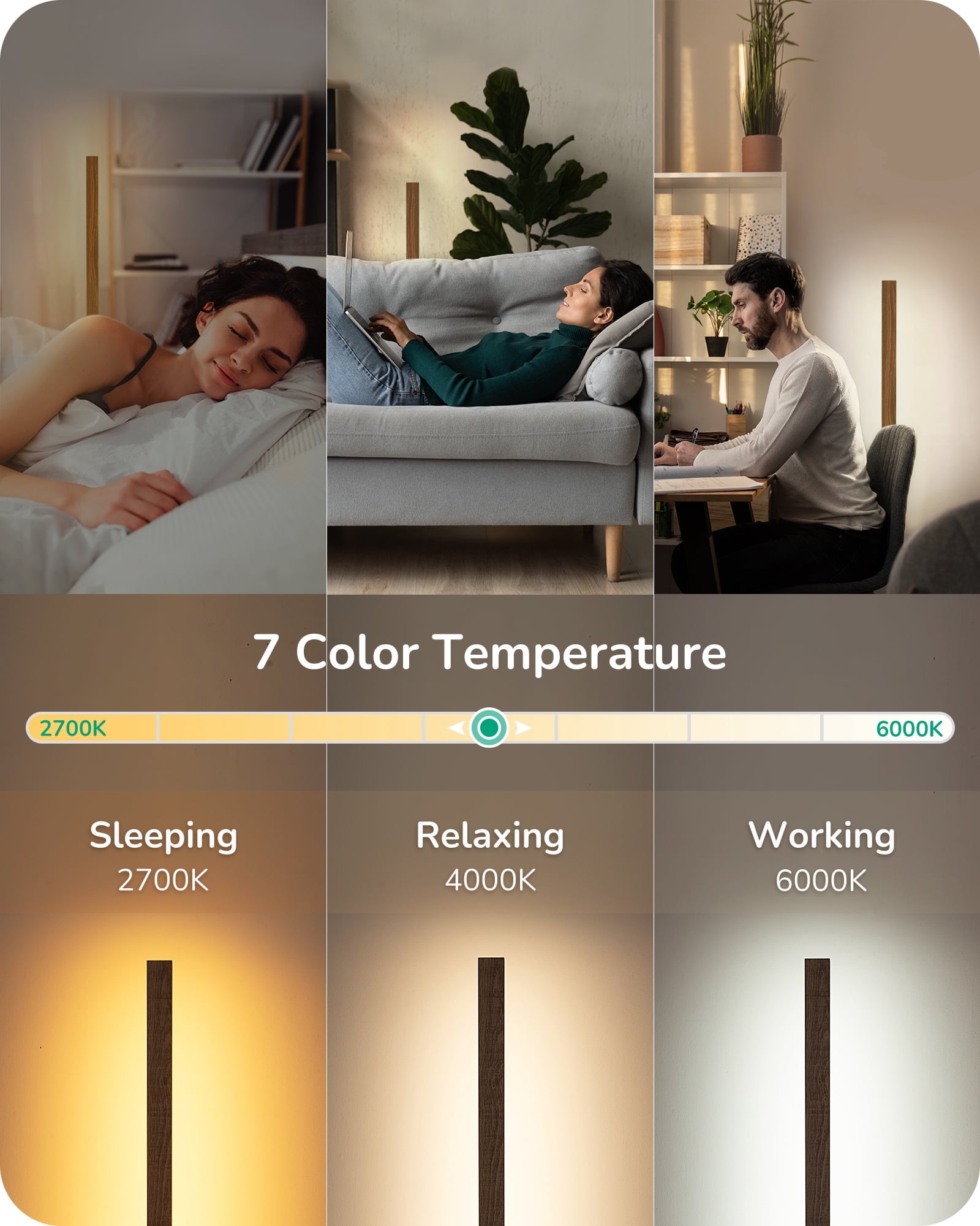 Cozylumi™ 48" Wooden LED Corner Floor Lamps for Living Room, Modern Dimmable Light with