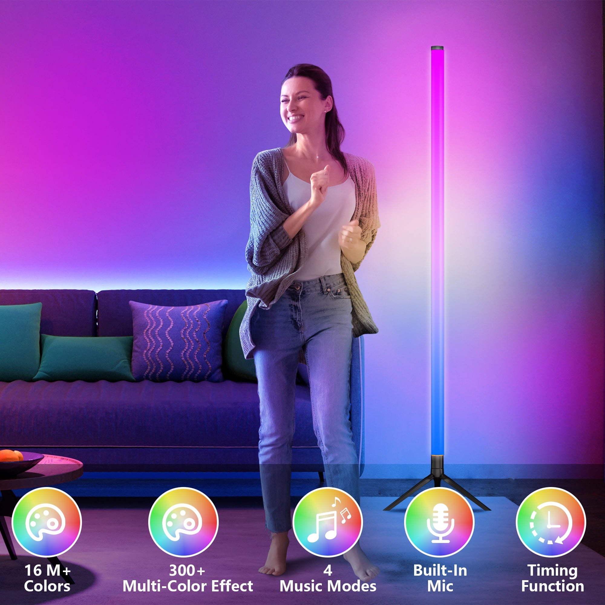 Cozylumi™ LED Corner Floor Lamp,360°Color Changing Lamp with Bluetooth APP, Remote