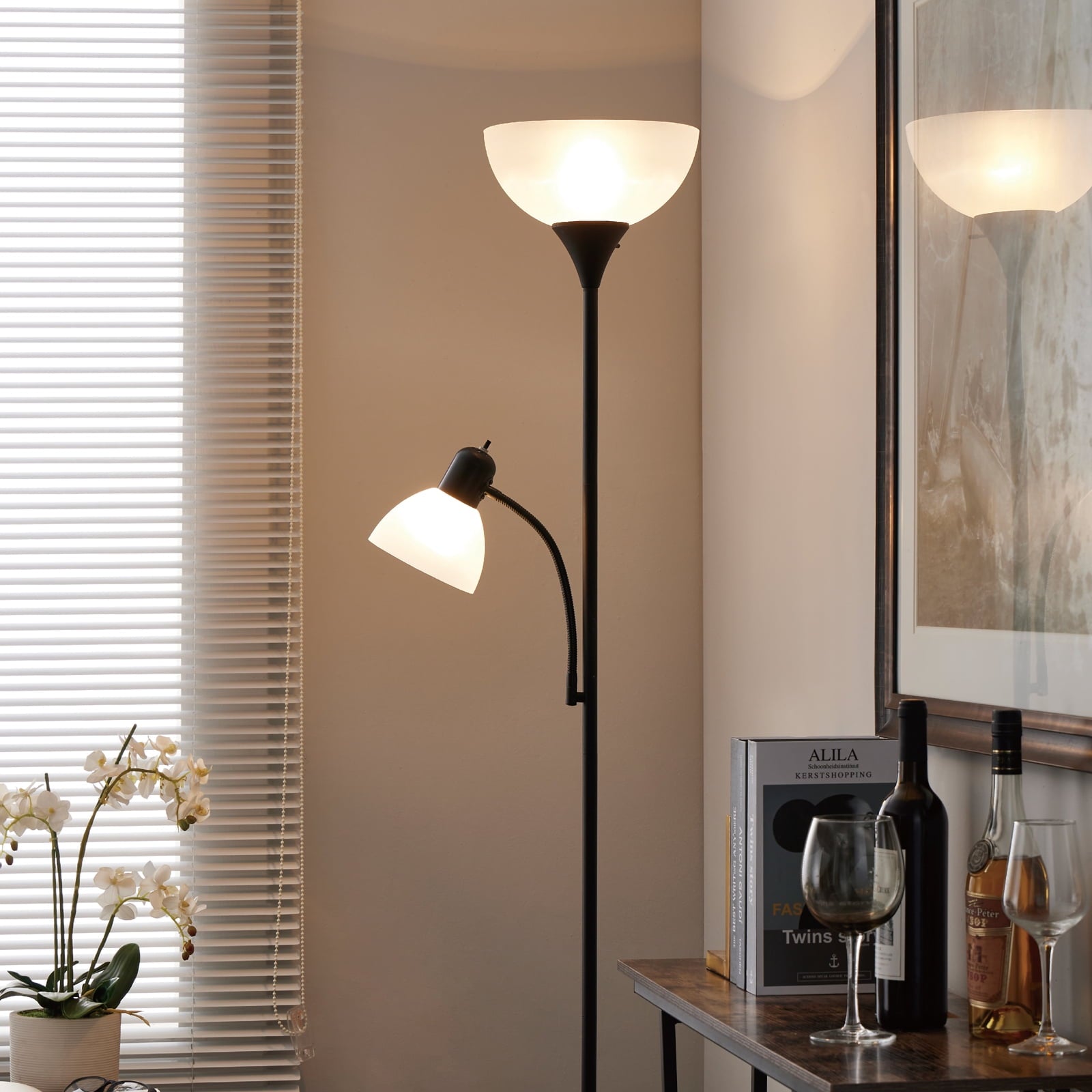 Cozylumi™ HonoDing 72-inch Black Adjustable Dual Floor Lamp with Reading Light for