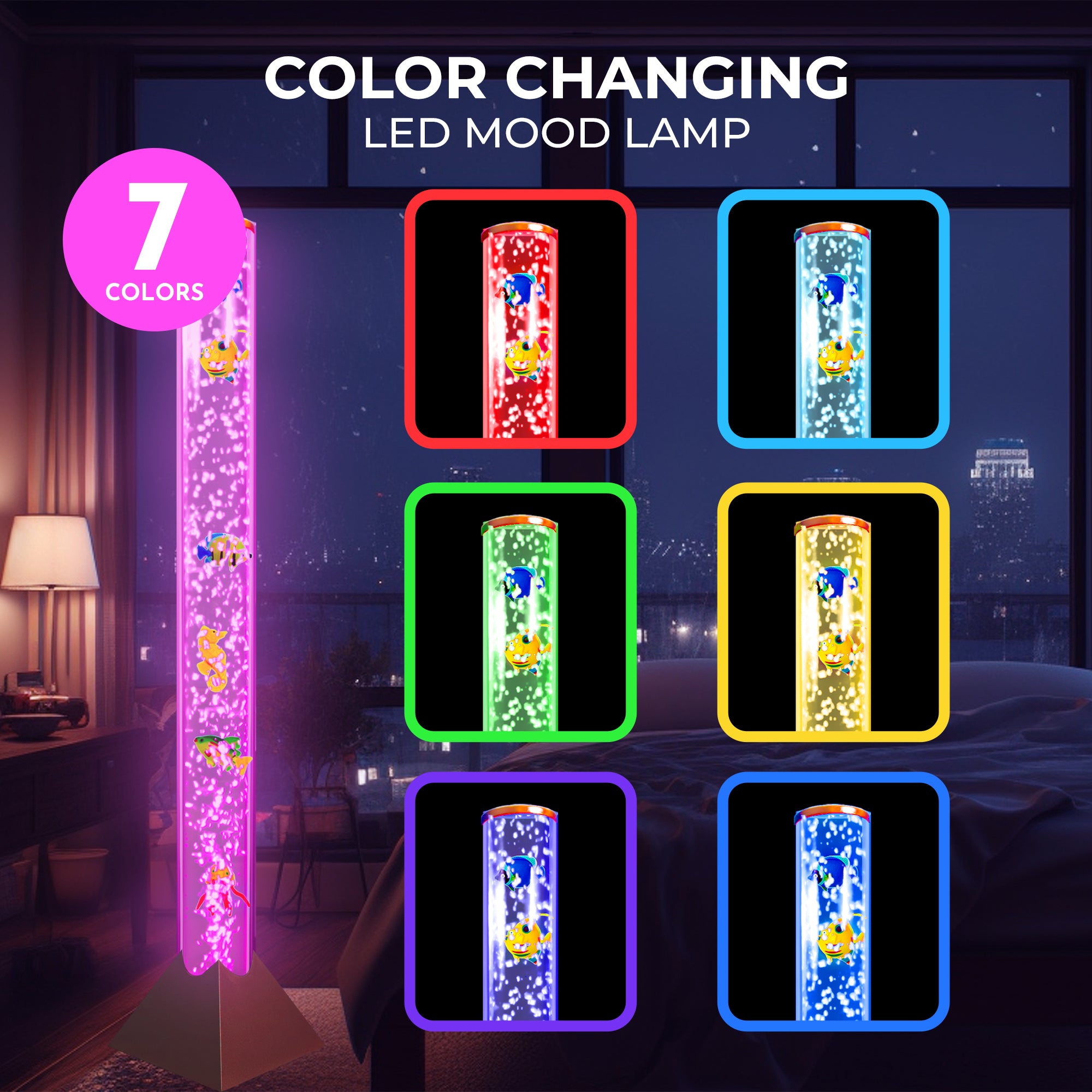 Cozylumi™ Brewish 3FT Bubble Fish Floor Lamp, 7 Color Changing LED Night Light, Fake