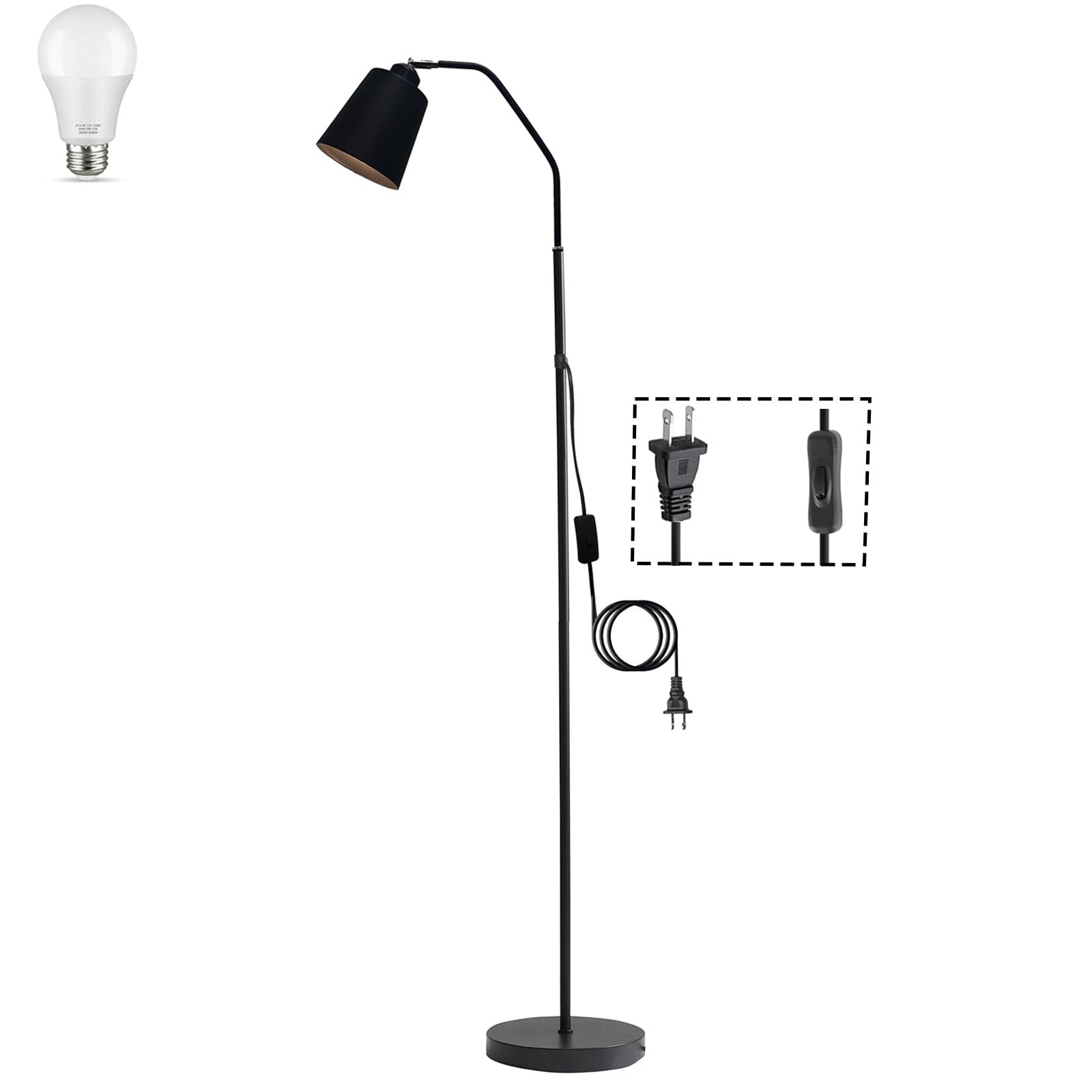 Cozylumi™ Golyzmt 60 inch Black Floor Lamp for Bedroom Living Room, Modern Dimmable